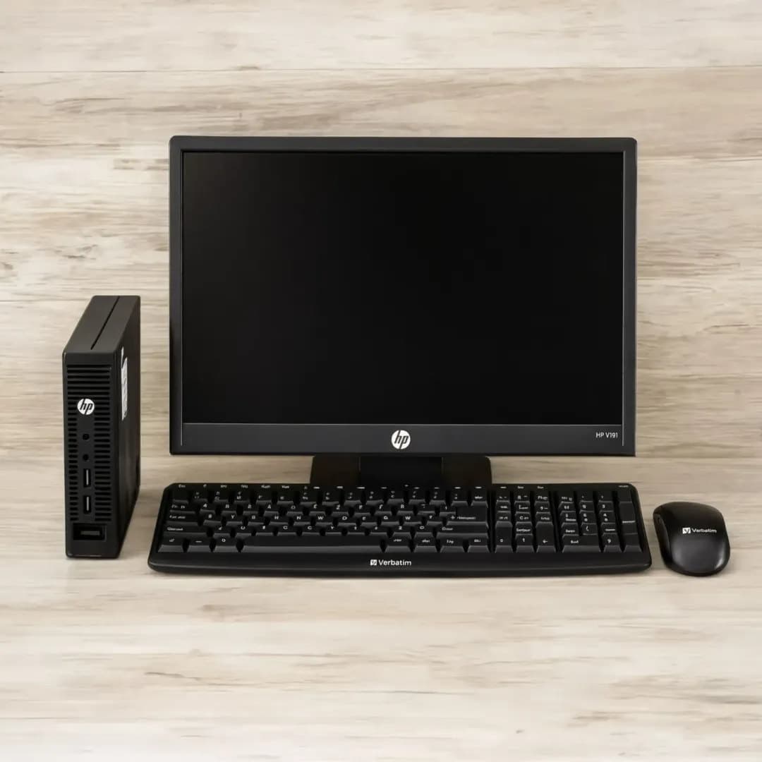 Mini PC i3 6ta gen, 4gb RAM 128gb SSD, Monitor 19", teclado + mouse, VGA, 2× baterias AA